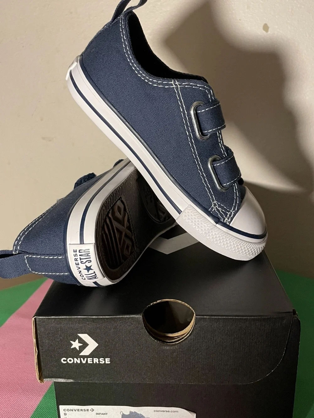 Converse Kids Navy and White Double-Strap Canvas Sneakers